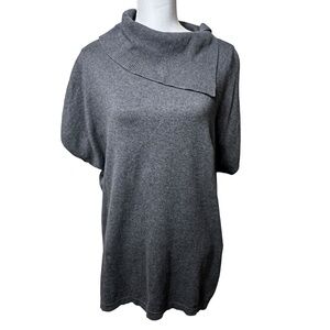 Vince Camuto Foldover Split Neck Short Sleeve Tunic Sweater Gray Women's Large